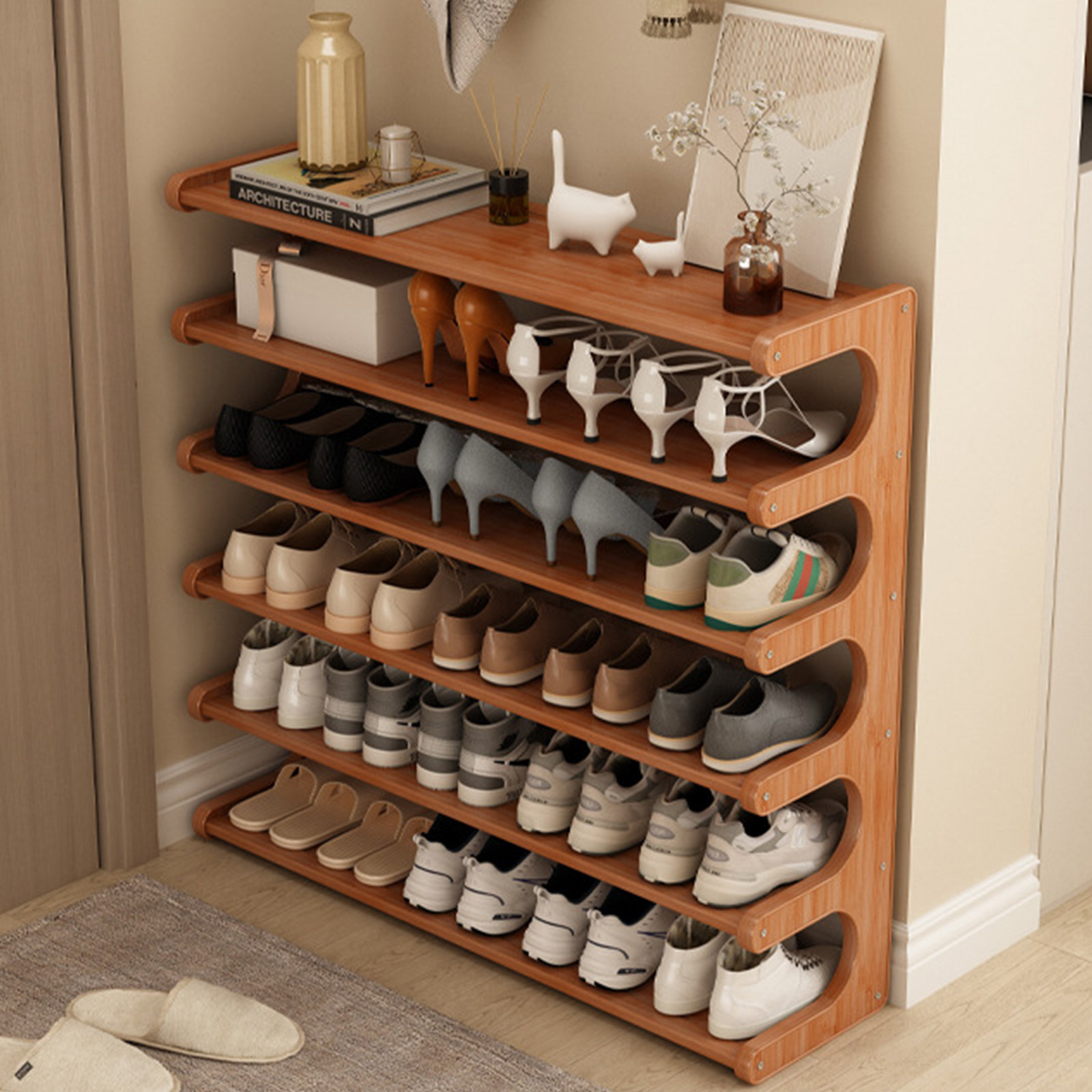 George Oliver 1pc 6-layer Space-saving Bamboo Shoe Rack - Multi
